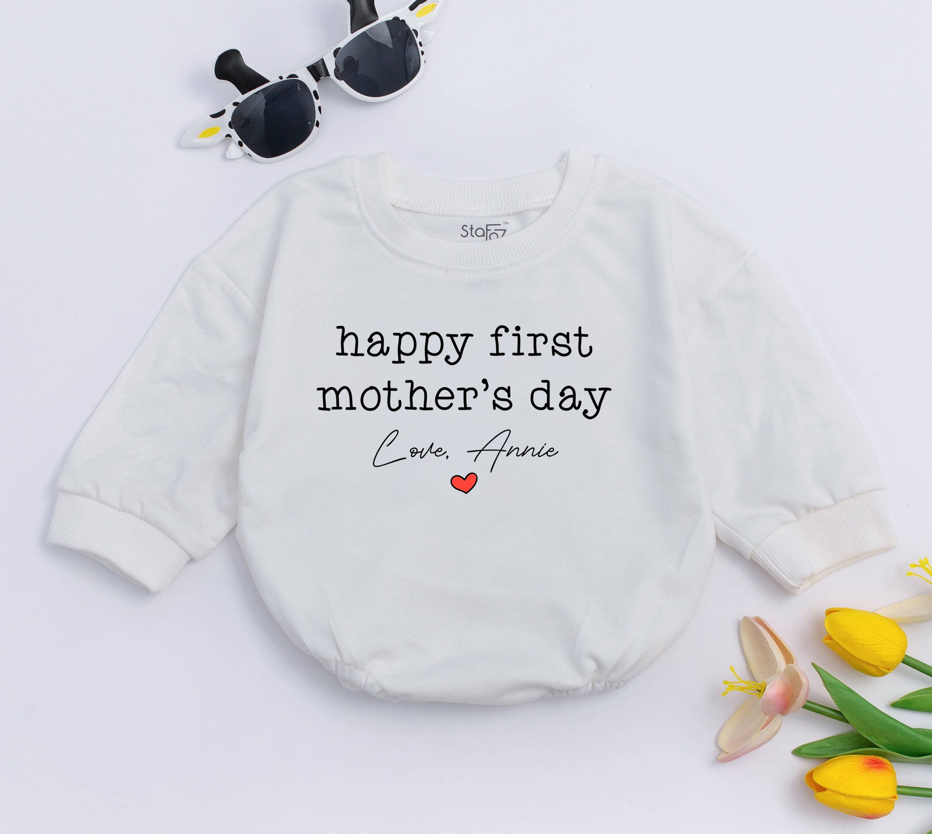 Happy First Mother's Day Baby Romper Personalized with Love Annie Sweet Minimalist Design for Infant Gift Soft Cotton Sleepsuit