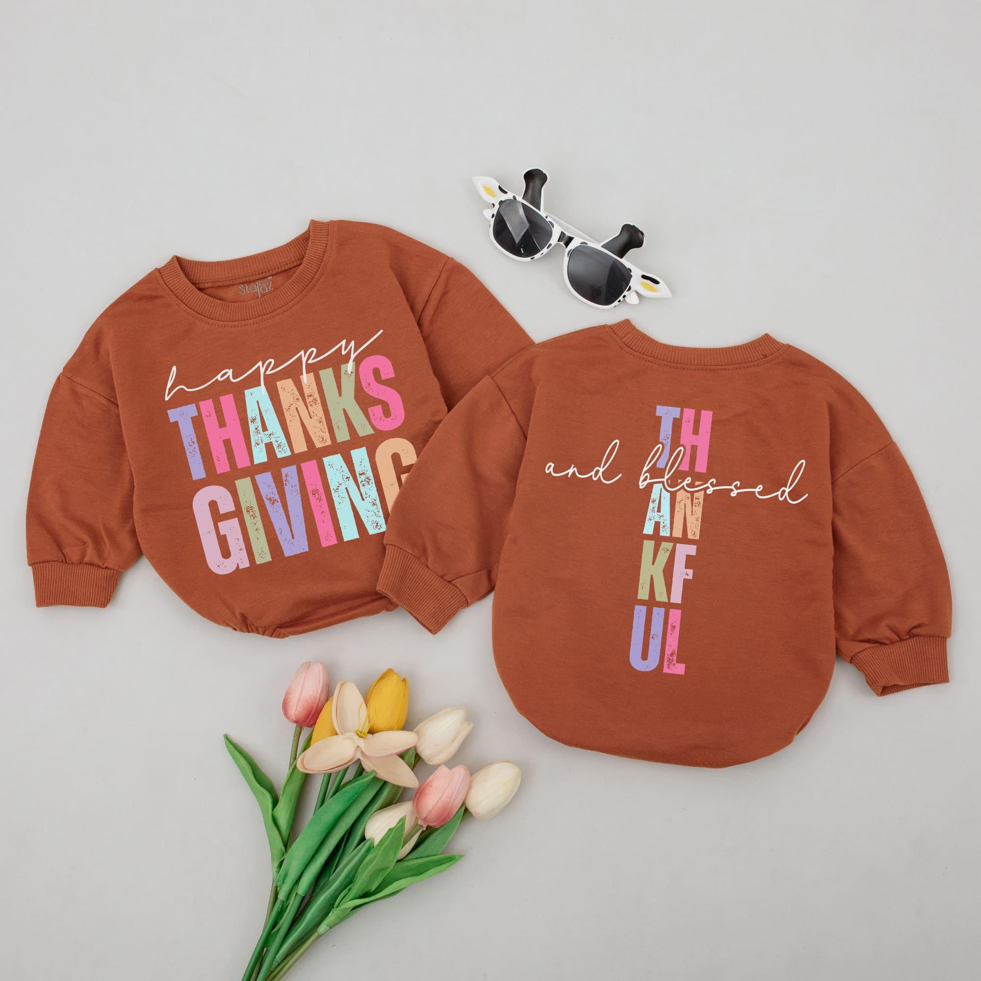 Happy Thanksgiving Baby Romper Colorful Thankful Design Infant Bodysuit Autumn Holiday Outfit Soft Cotton Comfortable Baby Shower Gift
