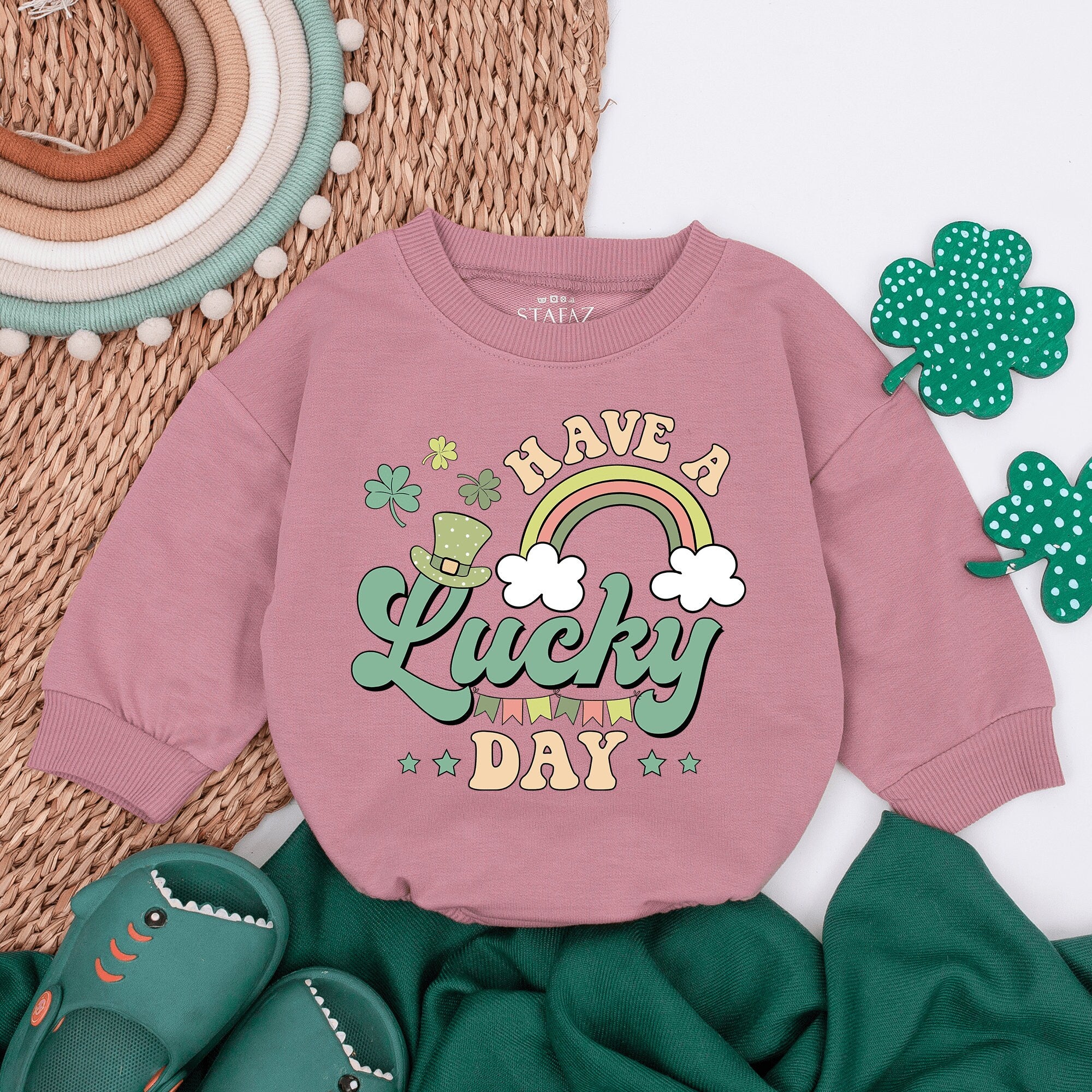 Have A Lucky Day Baby Romper with Shamrocks Rainbow St. Patrick's Day Outfit Soft Cotton Infant Clothes Fun Irish Style Celebration