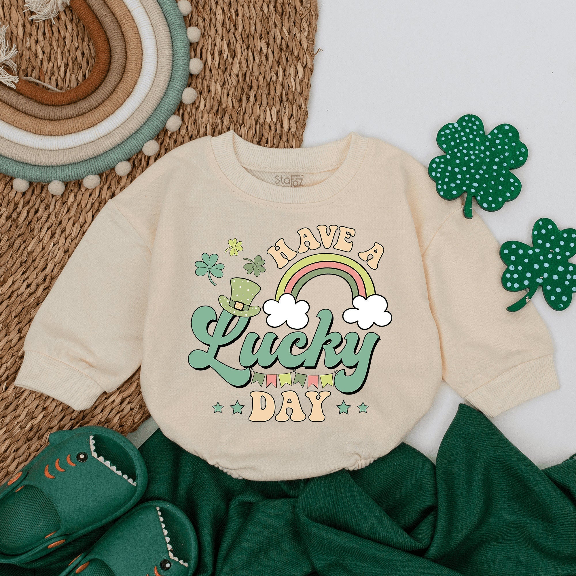 Have A Lucky Day Baby Romper with Shamrocks Rainbow St. Patrick's Day Outfit Soft Cotton Infant Clothes Fun Irish Style Celebration