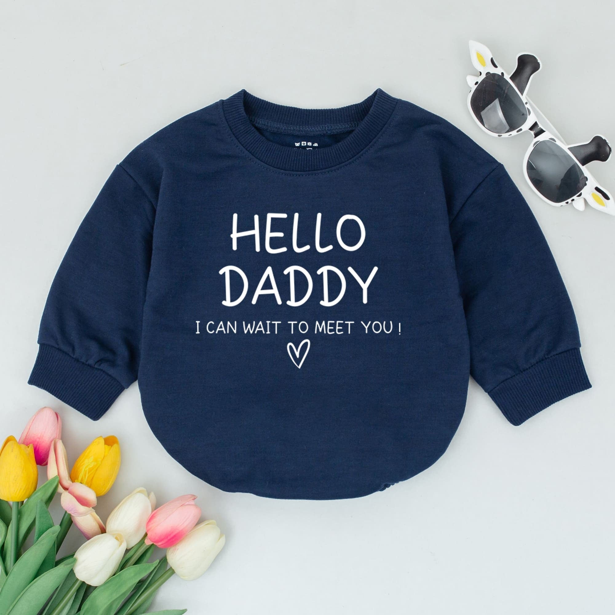 Hello Daddy I Can't Wait to Meet You Baby Romper Heart Design Newborn Gift Cotton Soft Comfortable Baby Shower Father's Day Outfit
