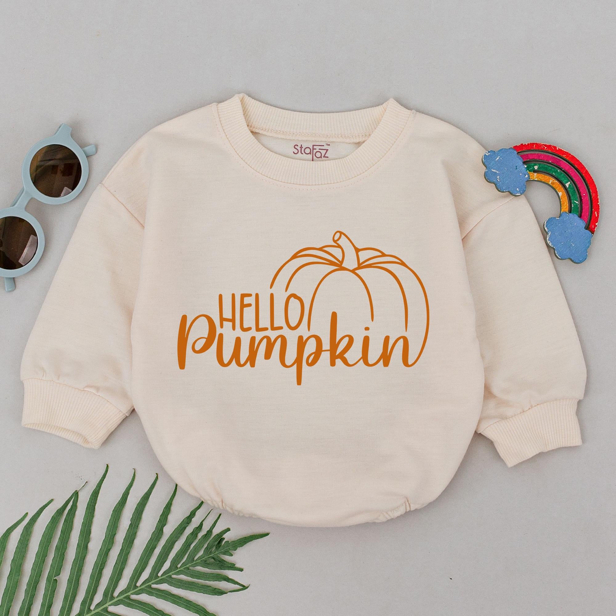 Hello Pumpkin Autumn Baby Romper for Girls Thanksgiving Bodysuit Soft Cotton Newborn Outfit Perfect Baby Shower Gift Pumpkin Spice Style