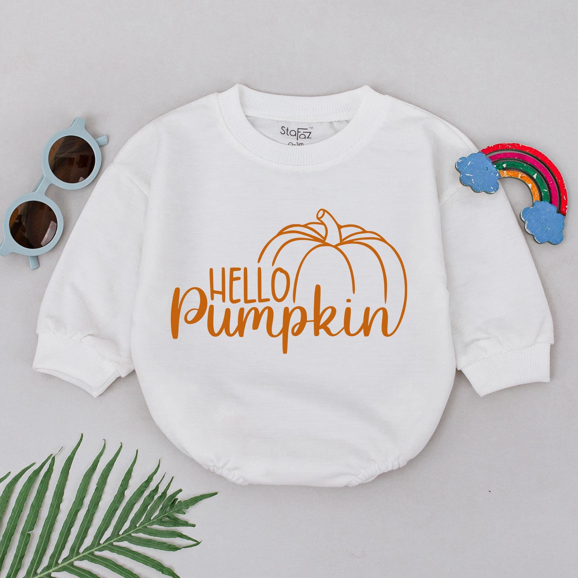 Hello Pumpkin Autumn Baby Romper for Girls Thanksgiving Bodysuit Soft Cotton Newborn Outfit Perfect Baby Shower Gift Pumpkin Spice Style