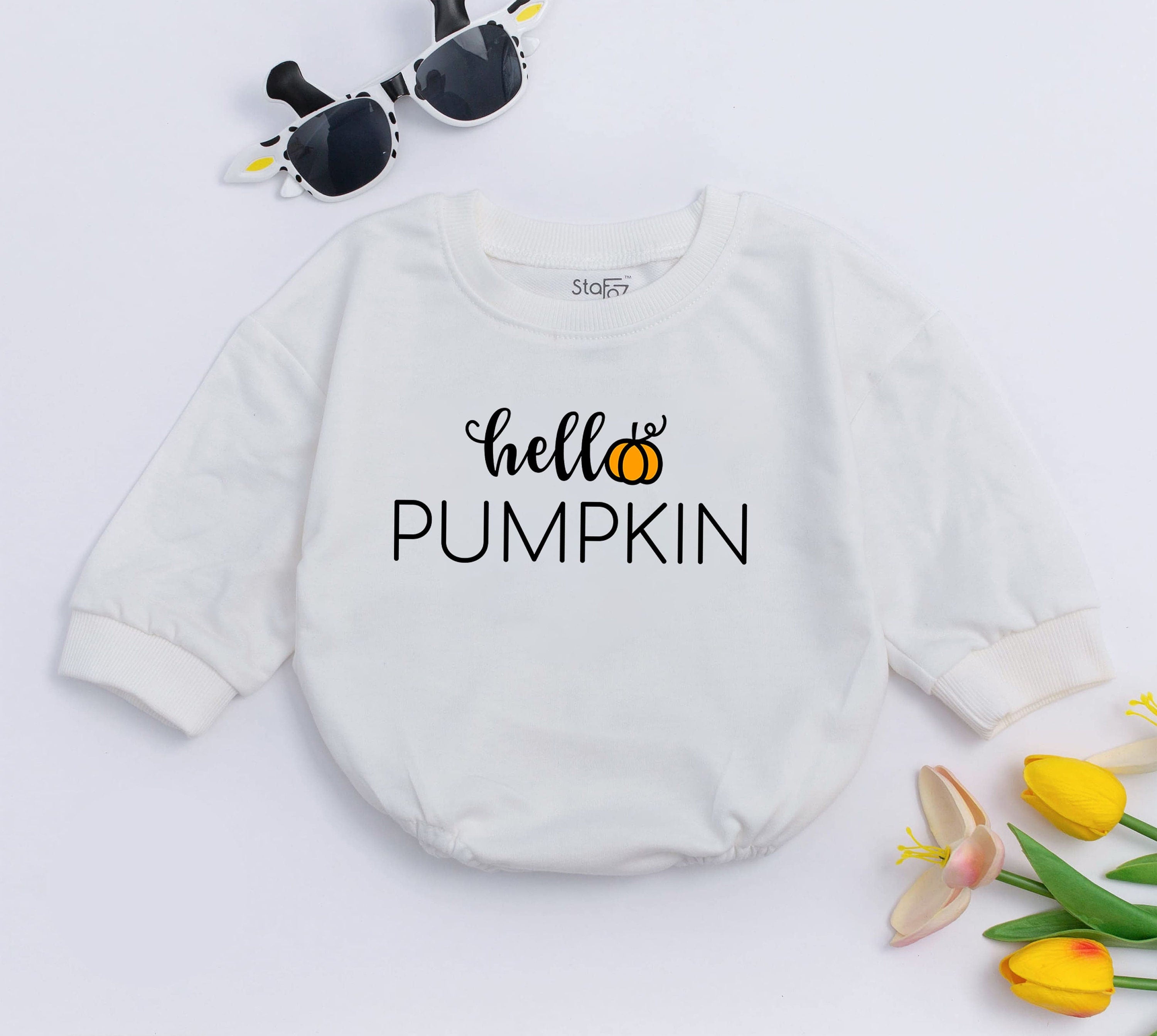 Hello Pumpkin Baby Romper Autumn Infant Costume Soft Cotton Halloween Bodysuit Cute Pumpkin Graphic Fall Outfit Baby Shower Gift