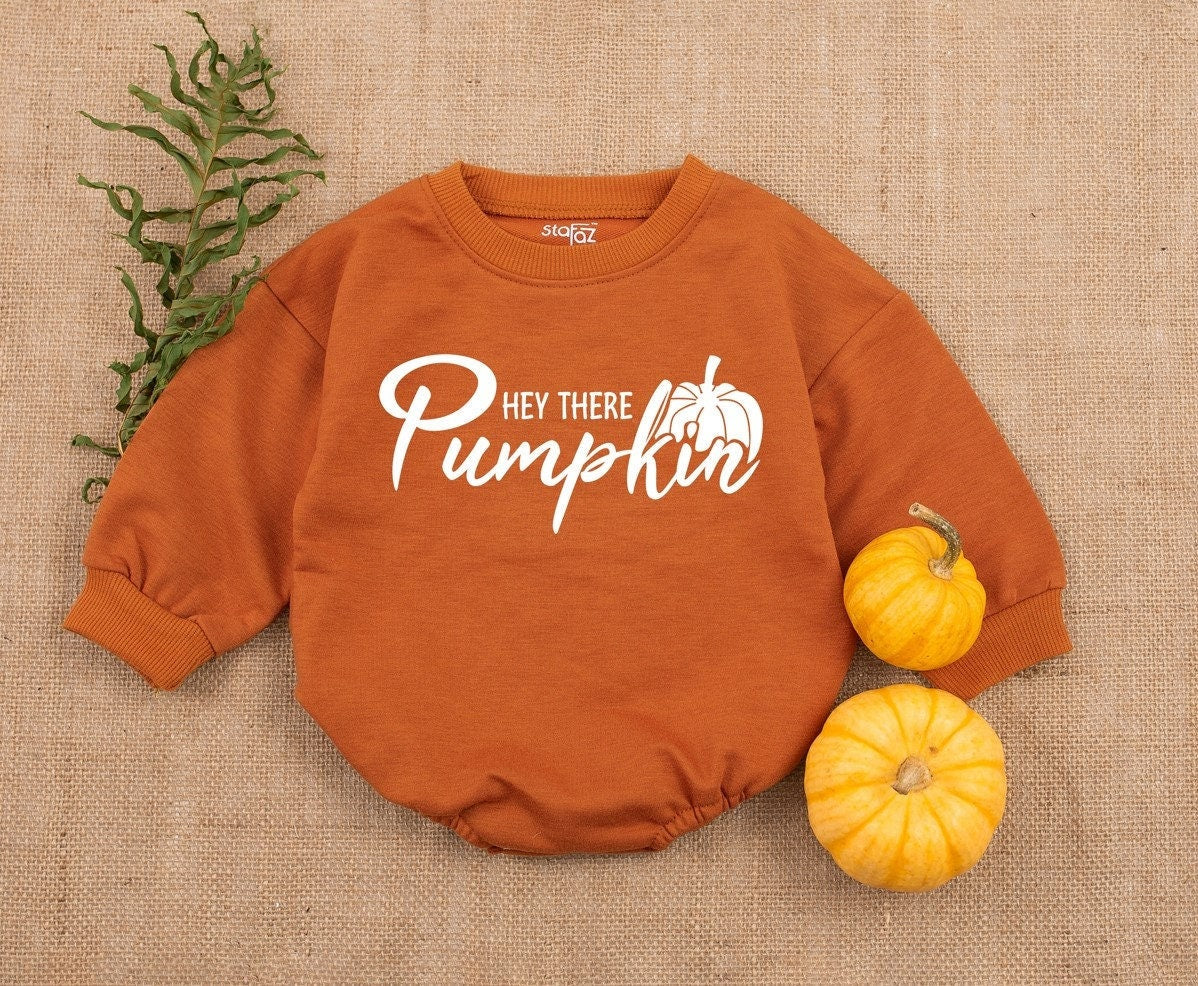Hey There Pumpkin Baby Romper Cozy Retro Style Brown Fall Outfit First Halloween Thanksgiving Soft Cotton Infant Clothing