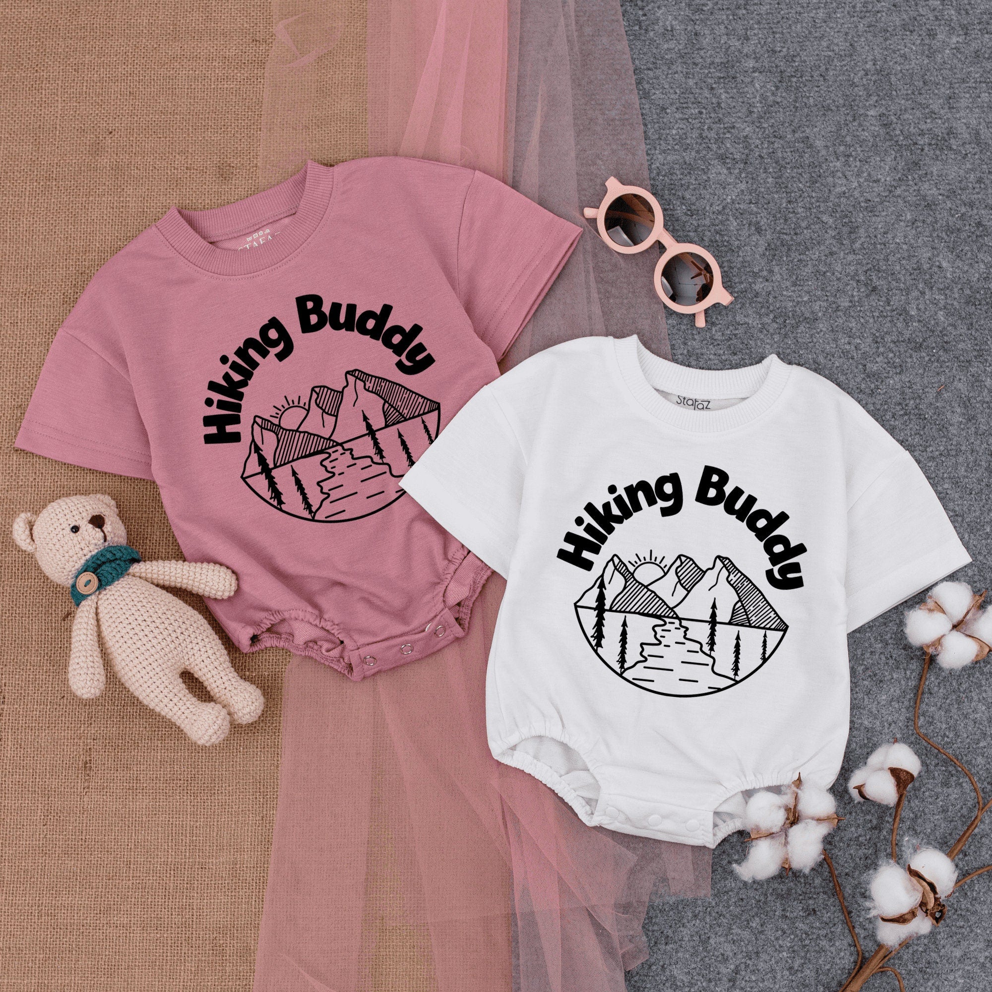 Hiking Buddy Baby Romper Scenic Mountain Design Summer Infant Cotton Bodysuit Adventure Outfit Soft Comfortable Nature Inspired Gift