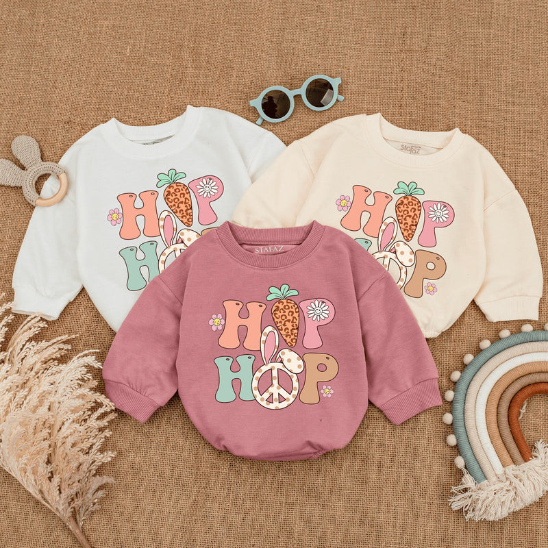 Hip Hop Easter Baby Romper Soft Pastels Bunny Flowers Newborn Gift Toddler Girl Outfit Retro Infant Bodysuit Comfortable Cotton