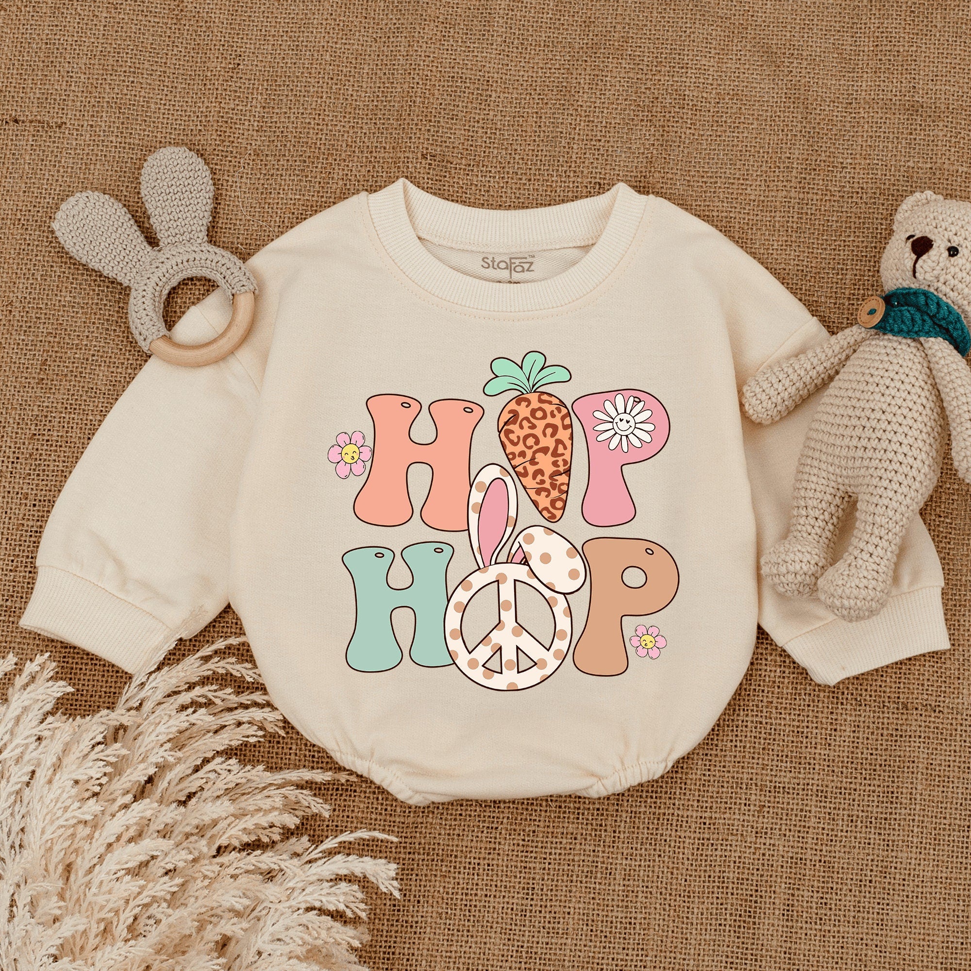 Hip Hop Easter Baby Romper Soft Pastels Bunny Flowers Newborn Gift Toddler Girl Outfit Retro Infant Bodysuit Comfortable Cotton