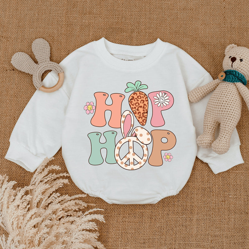 Hip Hop Easter Baby Romper Soft Pastels Bunny Flowers Newborn Gift Toddler Girl Outfit Retro Infant Bodysuit Comfortable Cotton