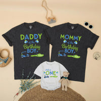 Hole in One Golf Birthday Matching Family Shirts for Mom, Dad, Sister, Boy’s First Birthday Party Outfit with Fun Blue Green Design