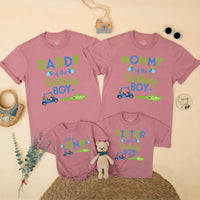 Hole in One Golf Birthday Matching Family Shirts for Mom, Dad, Sister, Boy’s First Birthday Party Outfit with Fun Blue Green Design