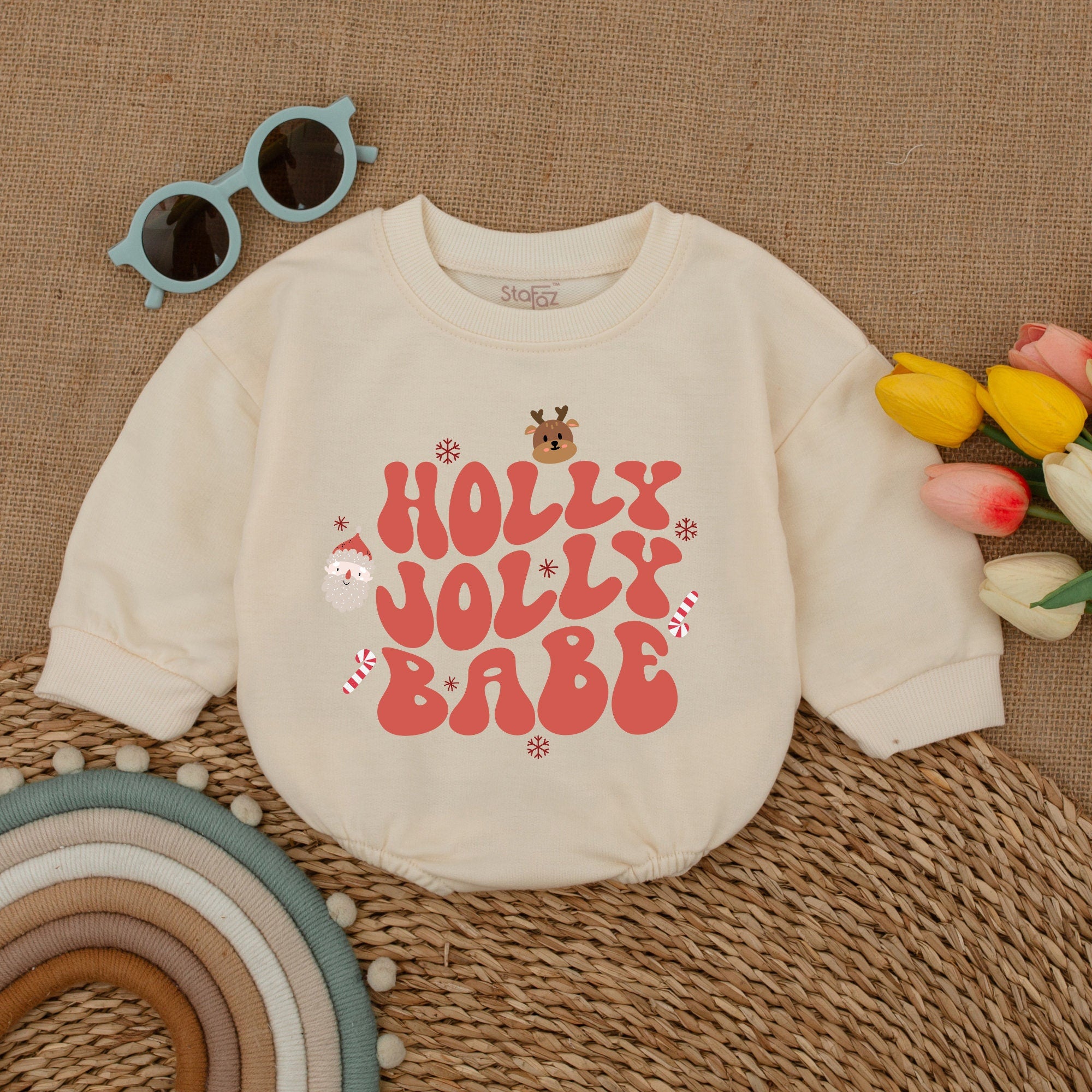 Holly Jolly Babe Christmas Baby Romper with Reindeer and Candy Cane Festive Design Soft Cotton Infant Outfit Holiday Baby Shower Gift