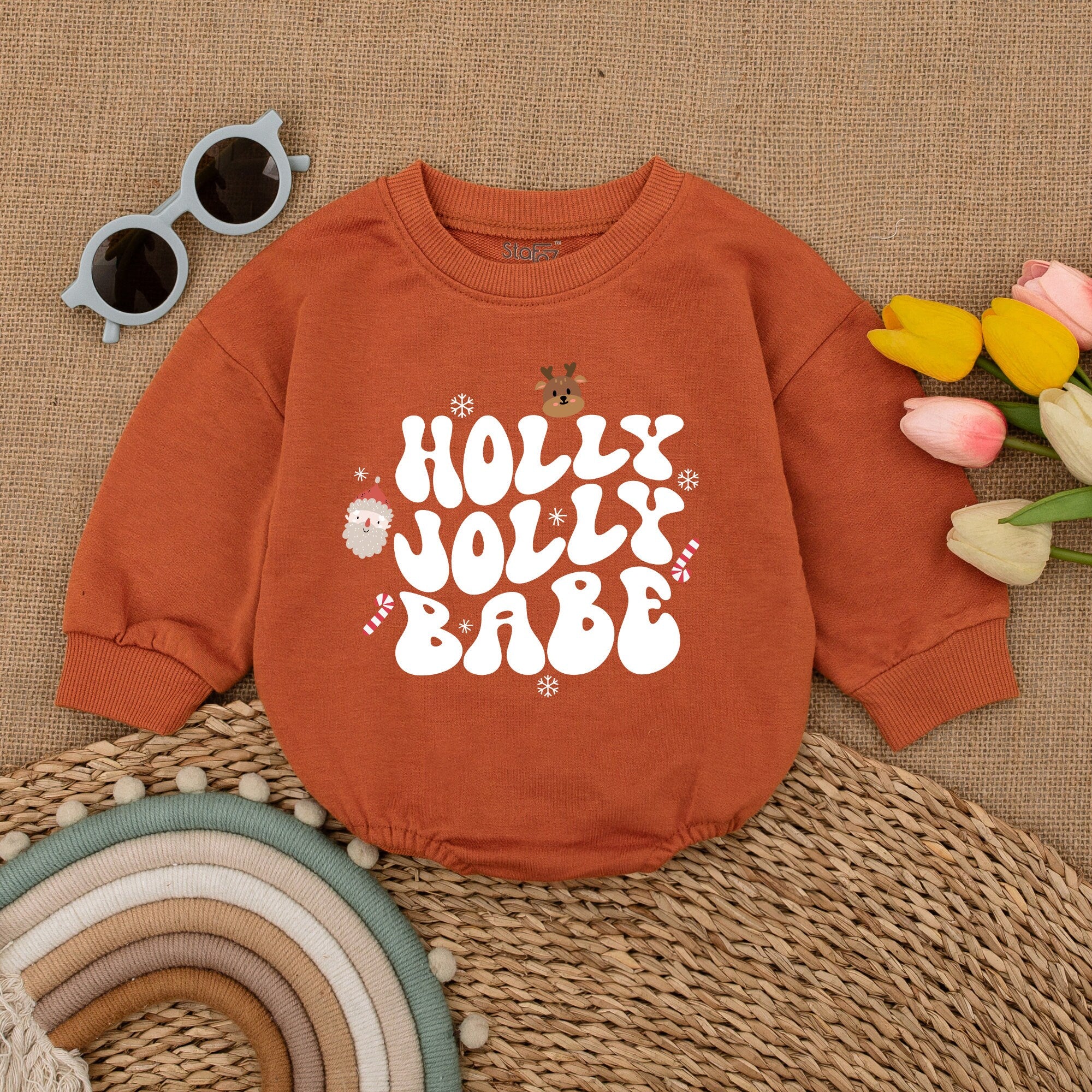 Holly Jolly Babe Christmas Baby Romper with Reindeer and Candy Cane Festive Design Soft Cotton Infant Outfit Holiday Baby Shower Gift