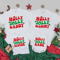 Holly Jolly Matching Family Christmas Shirts Personalized Retro Holiday Design Mommy and Me Outfit Custom Names Festive Cotton Gift