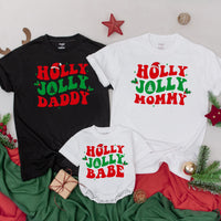 Holly Jolly Matching Family Christmas Shirts Personalized Retro Holiday Design Mommy and Me Outfit Custom Names Festive Cotton Gift