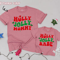 Holly Jolly Matching Family Christmas Shirts Personalized Retro Holiday Design Mommy and Me Outfit Custom Names Festive Cotton Gift