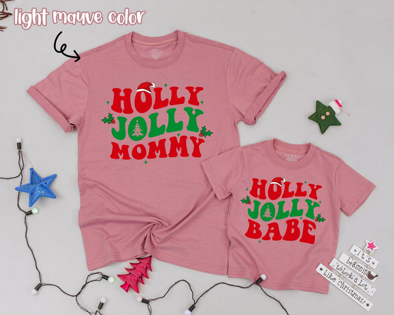 Holly Jolly Matching Family Christmas Shirts Personalized Retro Holiday Design Mommy and Me Outfit Custom Names Festive Cotton Gift