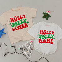 Holly Jolly Matching Family Christmas Shirts Personalized Retro Holiday Design Mommy and Me Outfit Custom Names Festive Cotton Gift