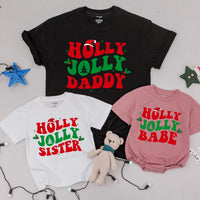 Holly Jolly Matching Family Christmas Shirts Personalized Retro Holiday Design Mommy and Me Outfit Custom Names Festive Cotton Gift