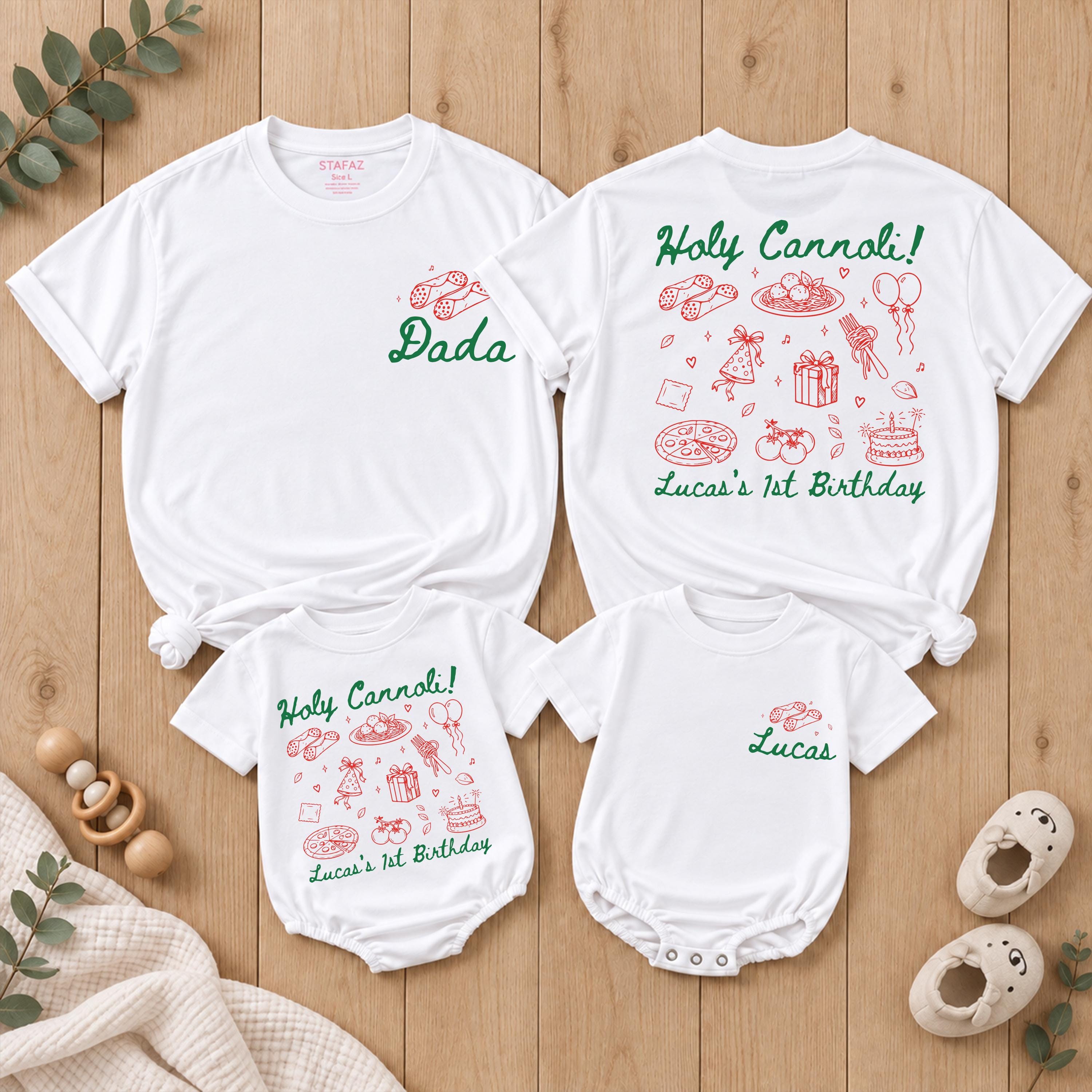 Holy Cannoli! Italian First Birthday Matching Family Shirts, Custom Name Bodysuit & T-Shirts for Pasta Party Theme