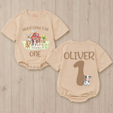 Holy Cow I'm One Birthday Romper with Barnyard Animals Personalized Baby Outfit for First Birthday Party Boy or Girl Farm-Themed Clothes