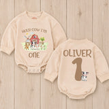 Holy Cow I'm One Birthday Romper with Barnyard Animals Personalized Baby Outfit for First Birthday Party Boy or Girl Farm-Themed Clothes