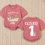 Holy Cow I'm One Birthday Romper with Barnyard Animals Personalized Baby Outfit for First Birthday Party Boy or Girl Farm-Themed Clothes