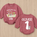 Holy Cow I'm One Birthday Romper with Barnyard Animals Personalized Baby Outfit for First Birthday Party Boy or Girl Farm-Themed Clothes
