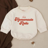 Homemade Rolls Baby Bubble Romper, Cute Fall Infant Outfit, First Thanksgiving Toddler Clothes for Boys & Girls, Autumn Apparel