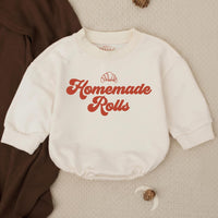 Homemade Rolls Baby Bubble Romper, Cute Fall Infant Outfit, First Thanksgiving Toddler Clothes for Boys & Girls, Autumn Apparel