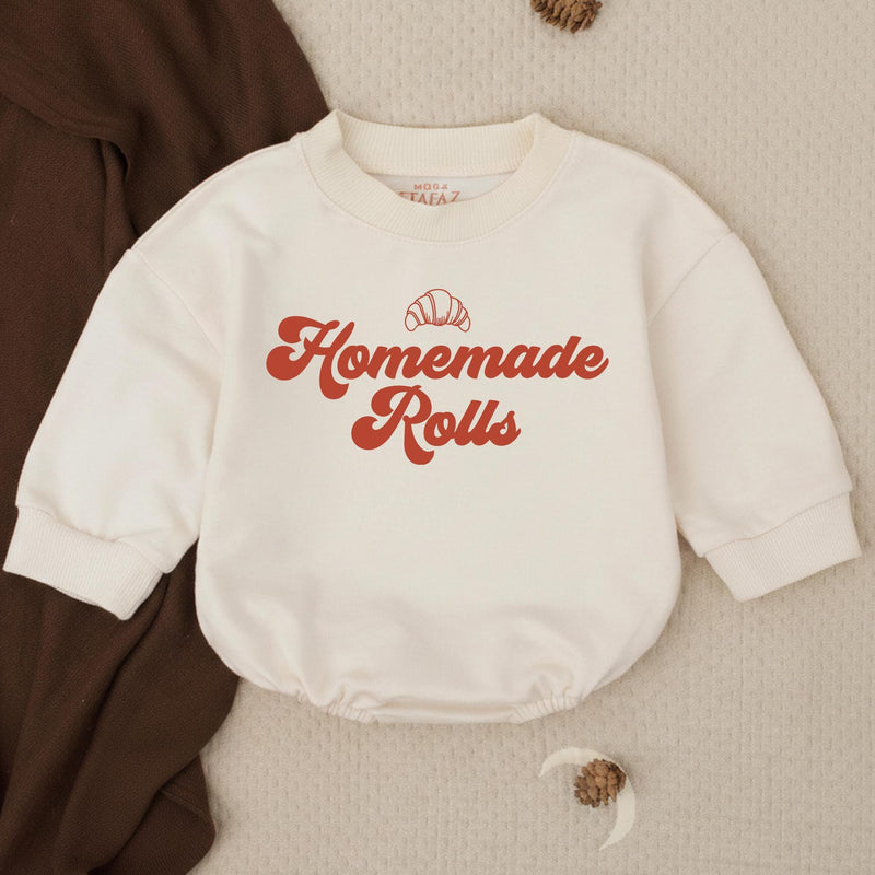Homemade Rolls Baby Bubble Romper, Cute Fall Infant Outfit, First Thanksgiving Toddler Clothes for Boys & Girls, Autumn Apparel