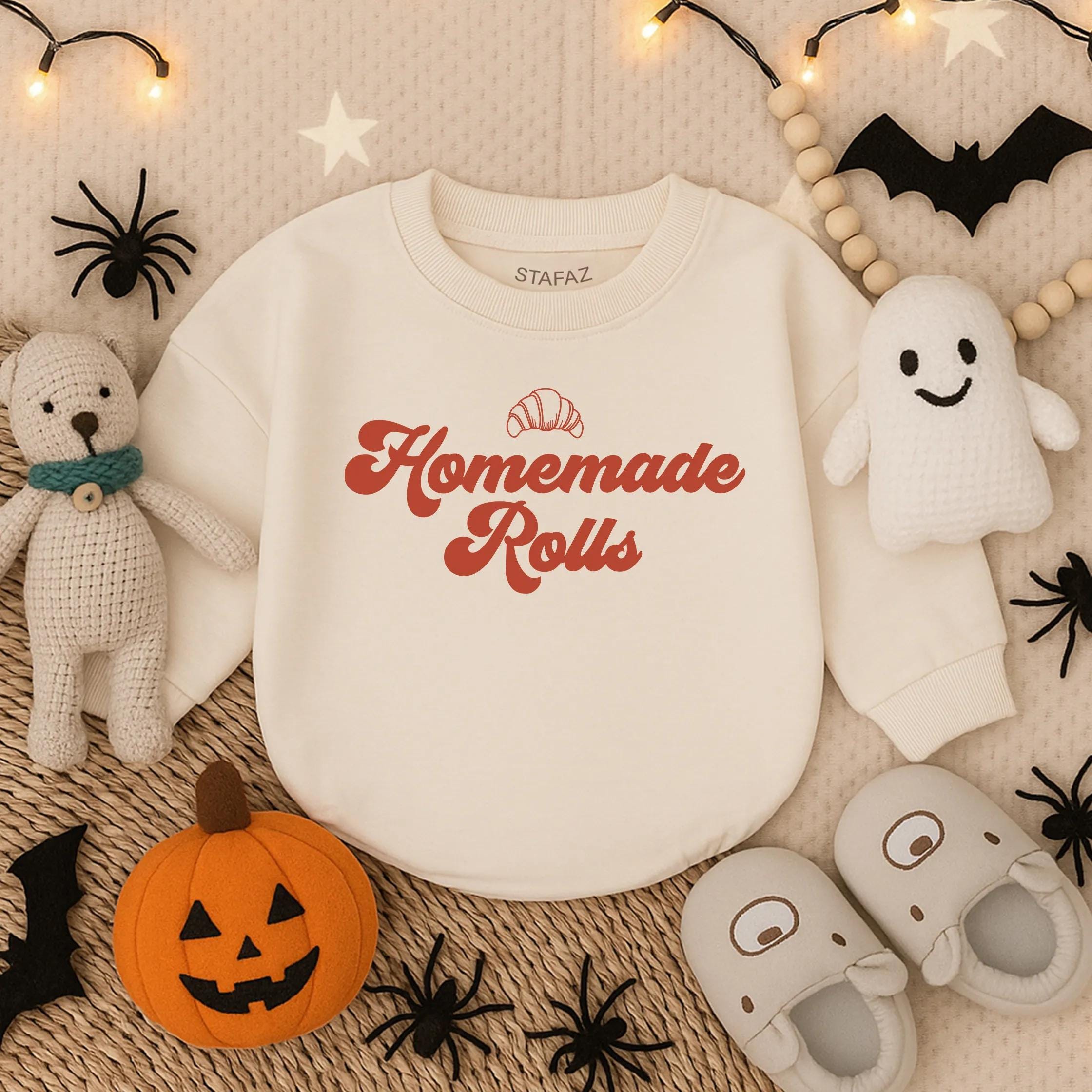 Homemade Rolls Baby Bubble Romper, Cute Fall Infant Outfit, First Thanksgiving Toddler Clothes for Boys & Girls, Autumn Apparel