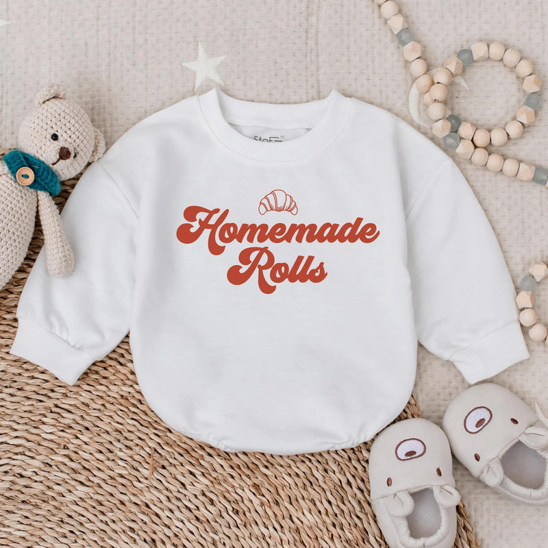 Homemade Rolls Baby Bubble Romper, Cute Fall Infant Outfit, First Thanksgiving Toddler Clothes for Boys & Girls, Autumn Apparel