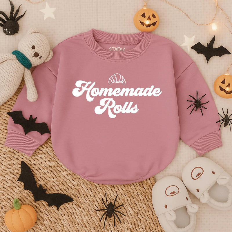 Homemade Rolls Baby Bubble Romper, Cute Fall Infant Outfit, First Thanksgiving Toddler Clothes for Boys & Girls, Autumn Apparel