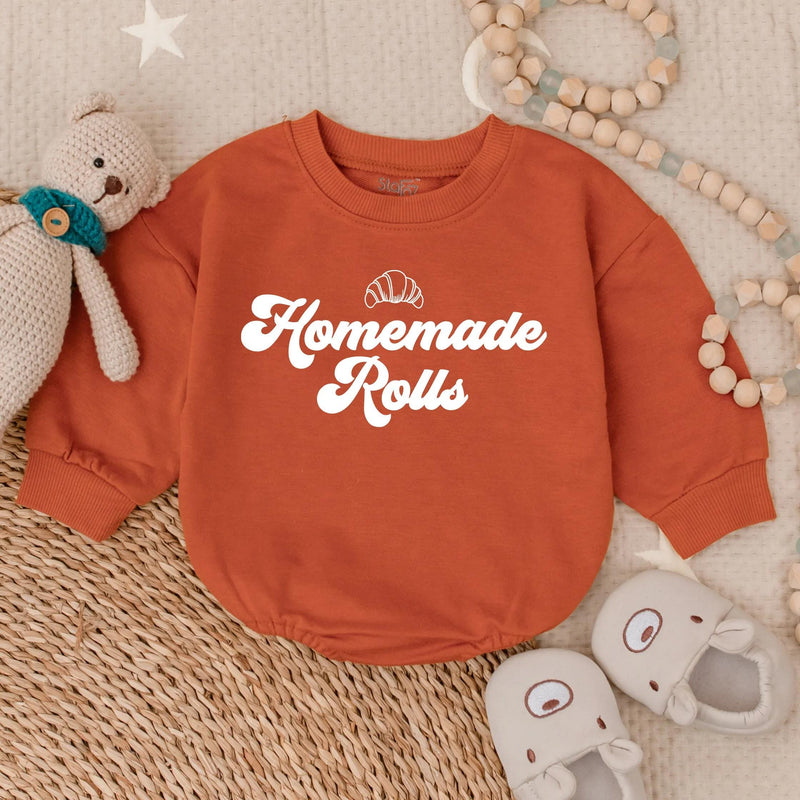 Homemade Rolls Baby Bubble Romper, Cute Fall Infant Outfit, First Thanksgiving Toddler Clothes for Boys & Girls, Autumn Apparel