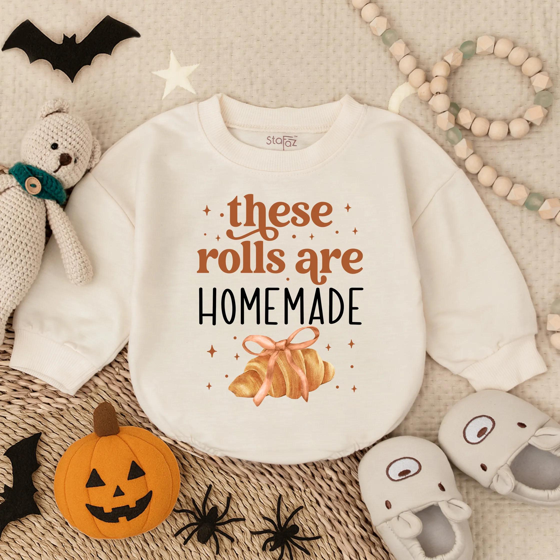 Homemade Rolls Baby Romper Cozy Fall Toddler Sweater Funny Thanksgiving Bodysuit Retro Style Gift Soft Cotton Infant Outfit