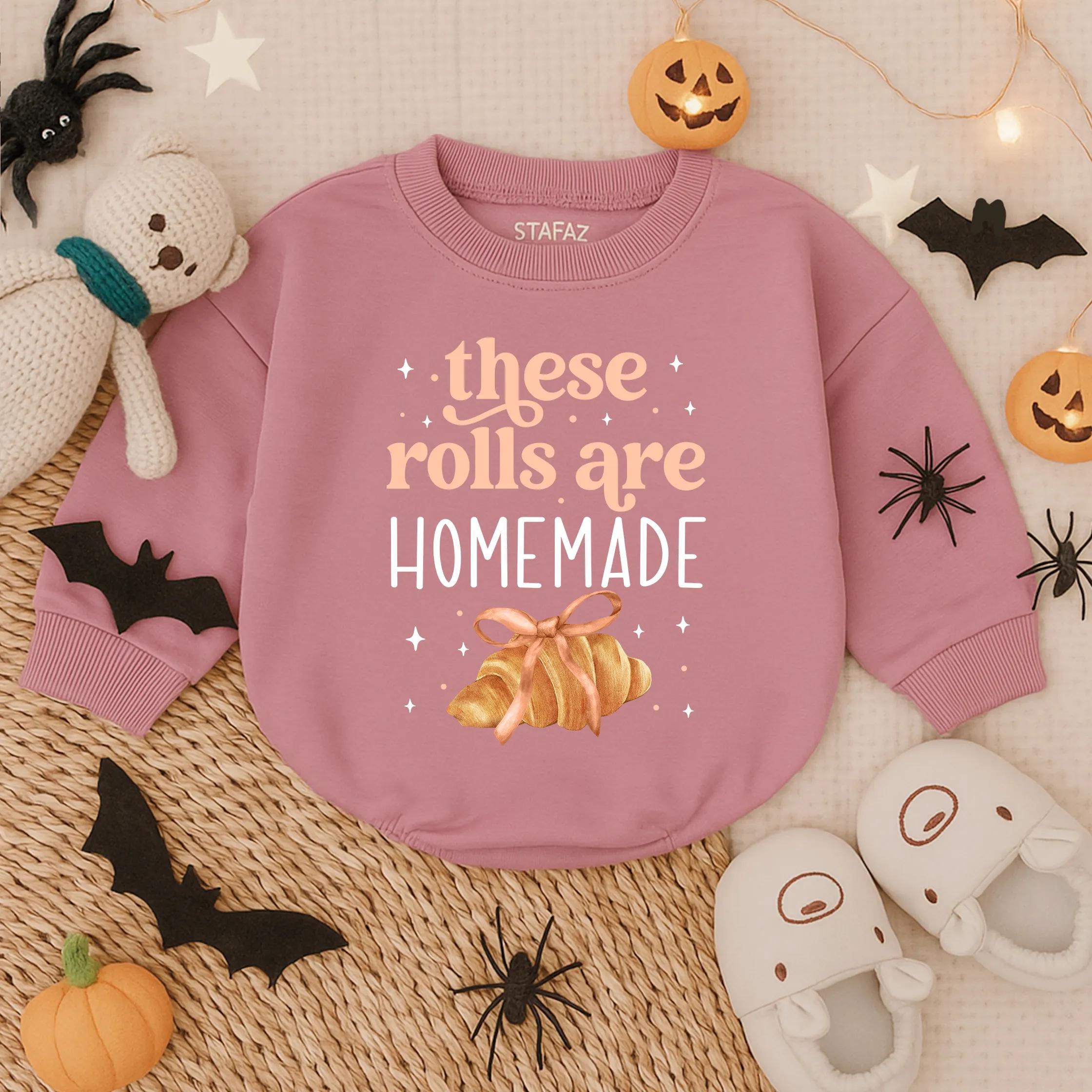Homemade Rolls Baby Romper Cozy Fall Toddler Sweater Funny Thanksgiving Bodysuit Retro Style Gift Soft Cotton Infant Outfit