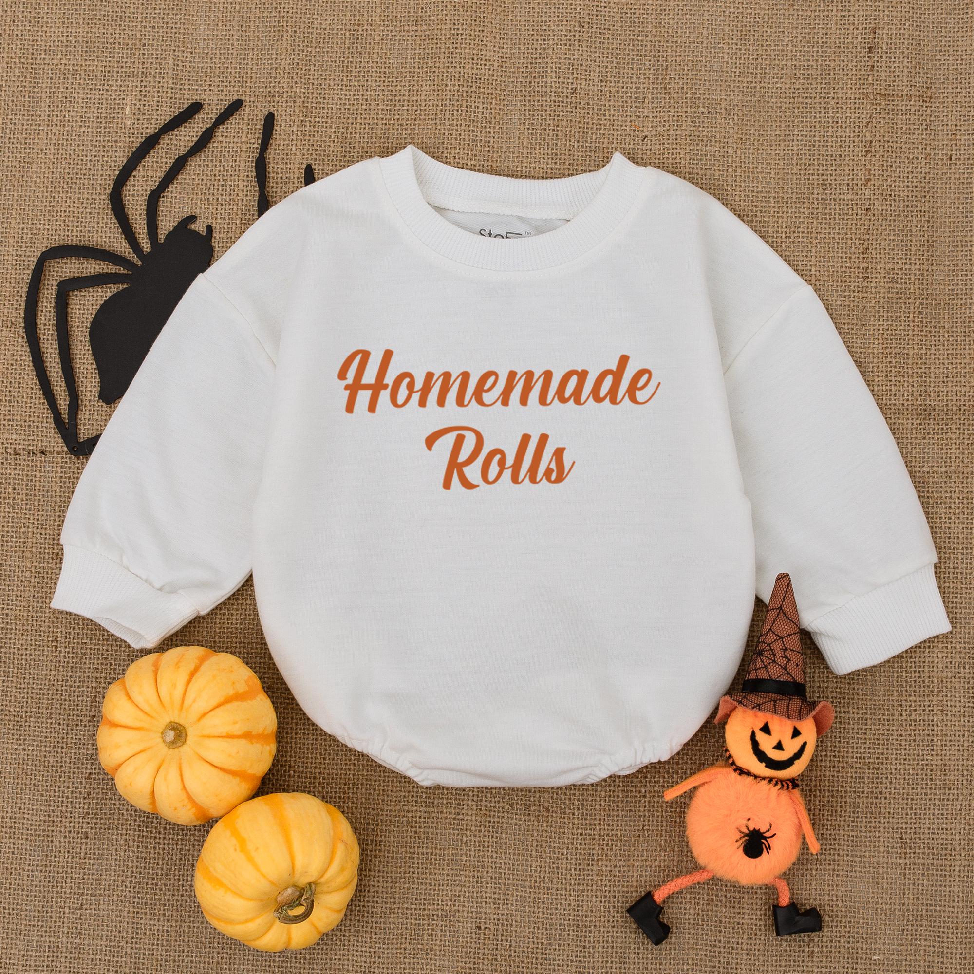 Homemade Rolls Baby Romper Playful Cursive Fall Sweater Thanksgiving Outfit Cotton Infant Toddler Vintage Autumn Clothes Gift