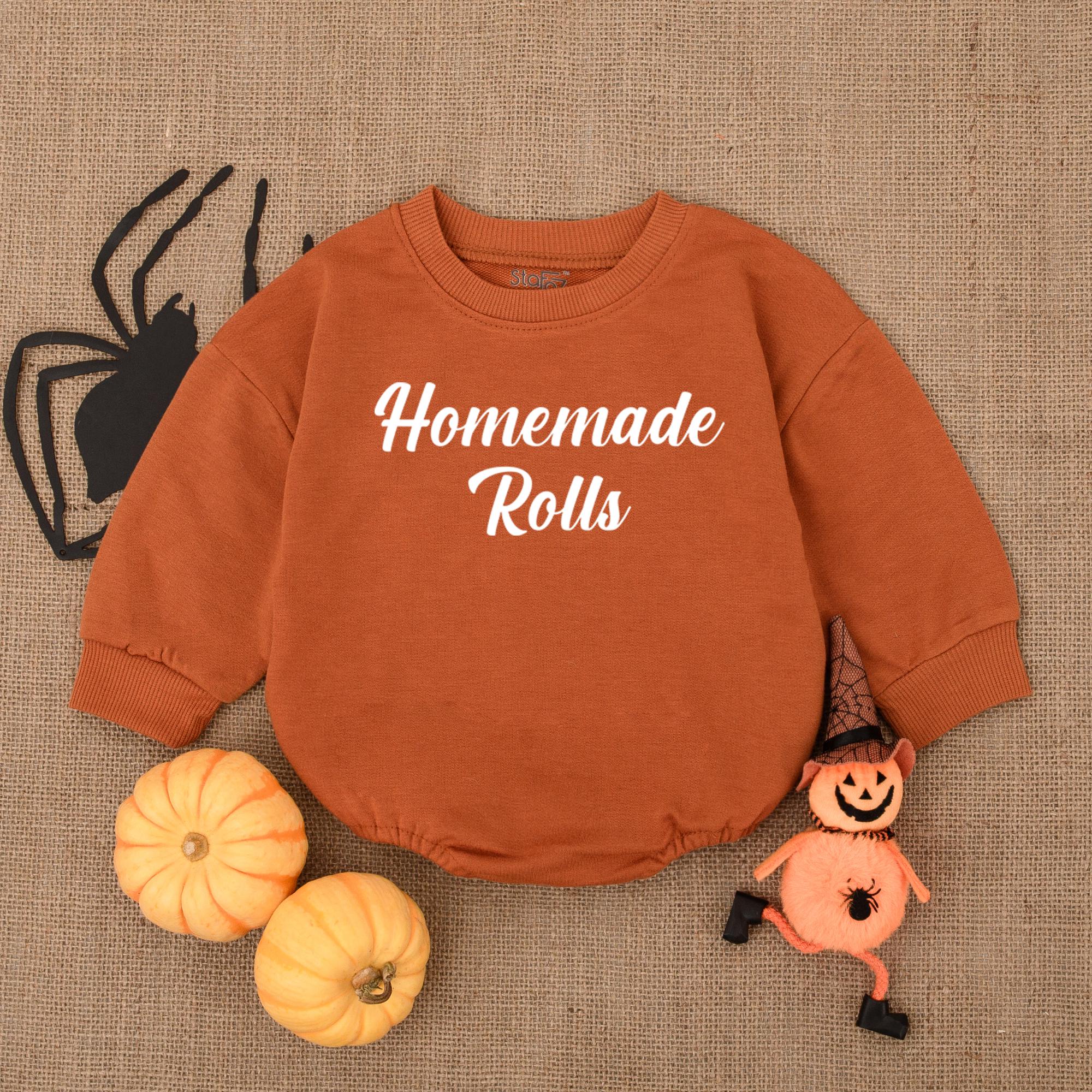 Homemade Rolls Baby Romper Playful Cursive Fall Sweater Thanksgiving Outfit Cotton Infant Toddler Vintage Autumn Clothes Gift