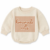 Homemade Rolls Baby Romper Thanksgiving Outfit Cream Striped Cotton Sweatshirt Bubble Style Infant Toddler Clothing 0-24M Cozy Fall Design