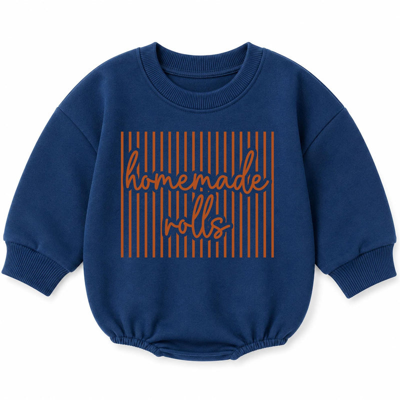 Homemade Rolls Baby Romper Thanksgiving Outfit Cream Striped Cotton Sweatshirt Bubble Style Infant Toddler Clothing 0-24M Cozy Fall Design