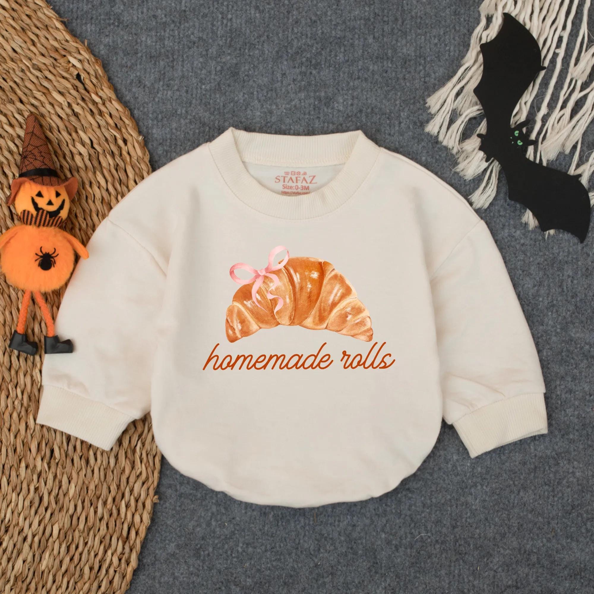 Homemade Rolls Croissant Bodysuit with Bow Fall Baby Girl Outfit Cozy Holiday Romper Thanksgiving Infant Costume Warm Cotton