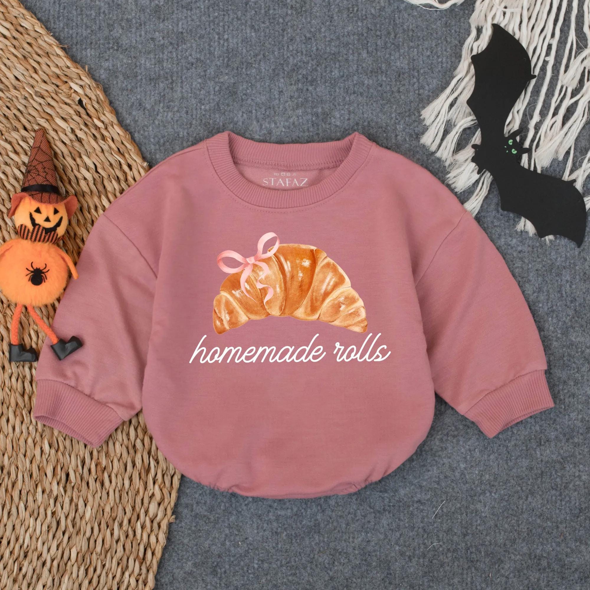Homemade Rolls Croissant Bodysuit with Bow Fall Baby Girl Outfit Cozy Holiday Romper Thanksgiving Infant Costume Warm Cotton