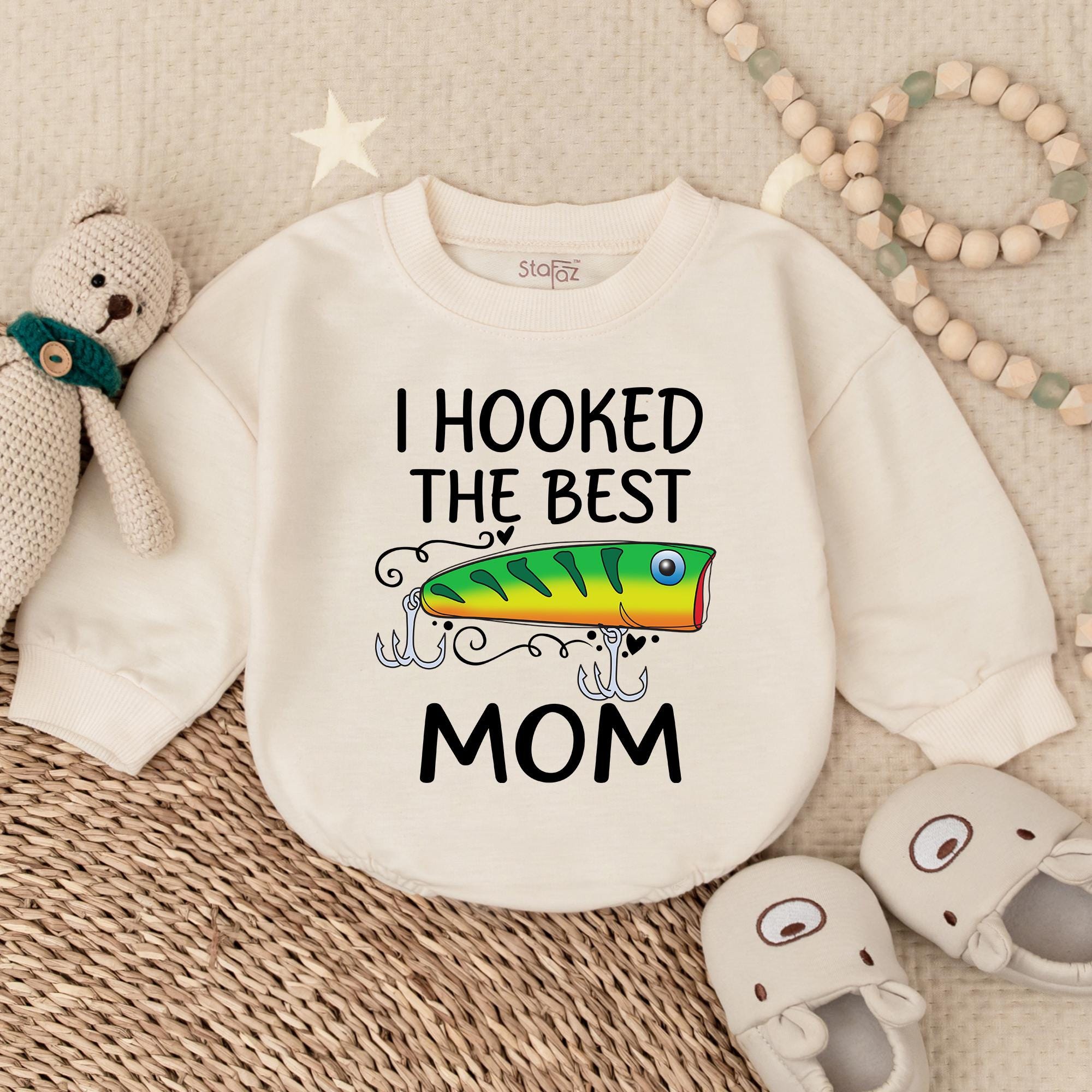 I Hooked the Best Mom Baby Romper with Fishing Lure Graphic, Infant Mother's Day Outfit, Toddler Boy Clothes, Baby Shower Gift Idea