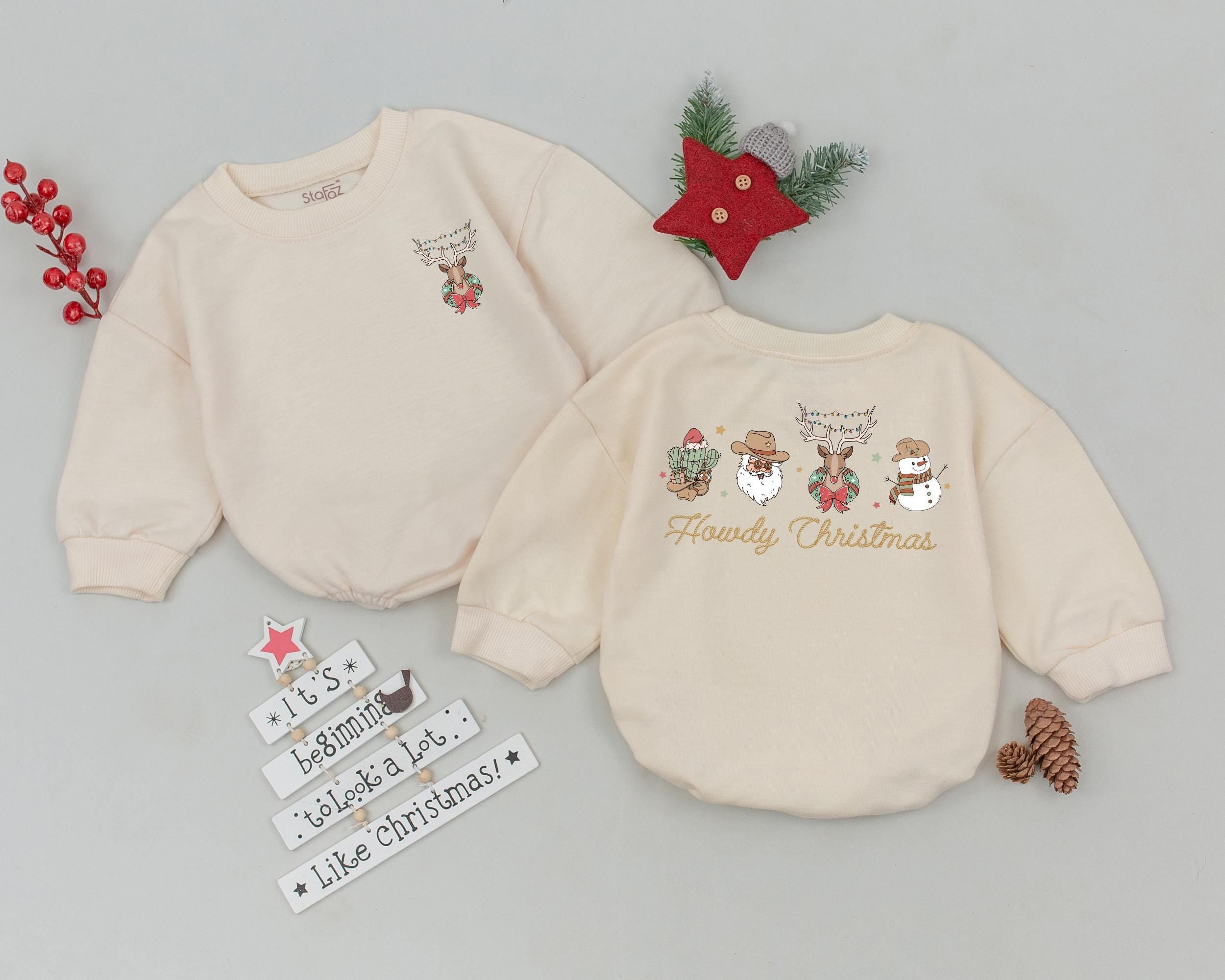 Howdy Christmas Baby Romper with Cowboy Snowman Soft Cotton Newborn Outfit Vintage Holiday Style First Christmas Gift Western Theme