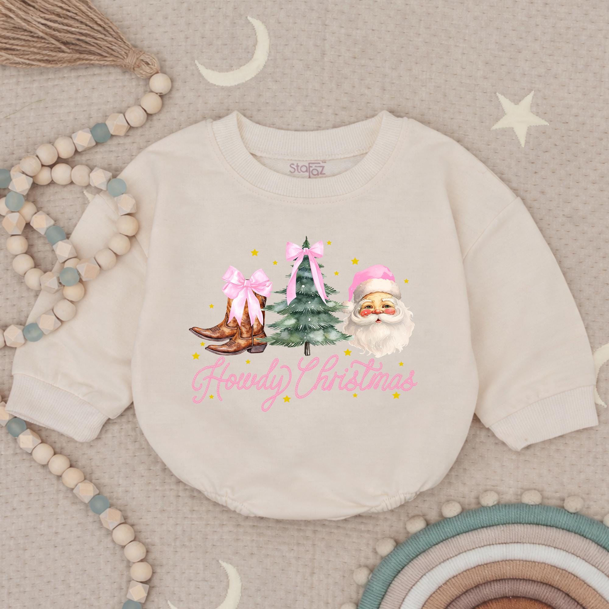 Howdy Christmas Baby Romper with Santa, Cowgirl Boots & Tree, Soft Cotton Western Holiday Bodysuit, Matching Family Festive Outfit, Infant Gift