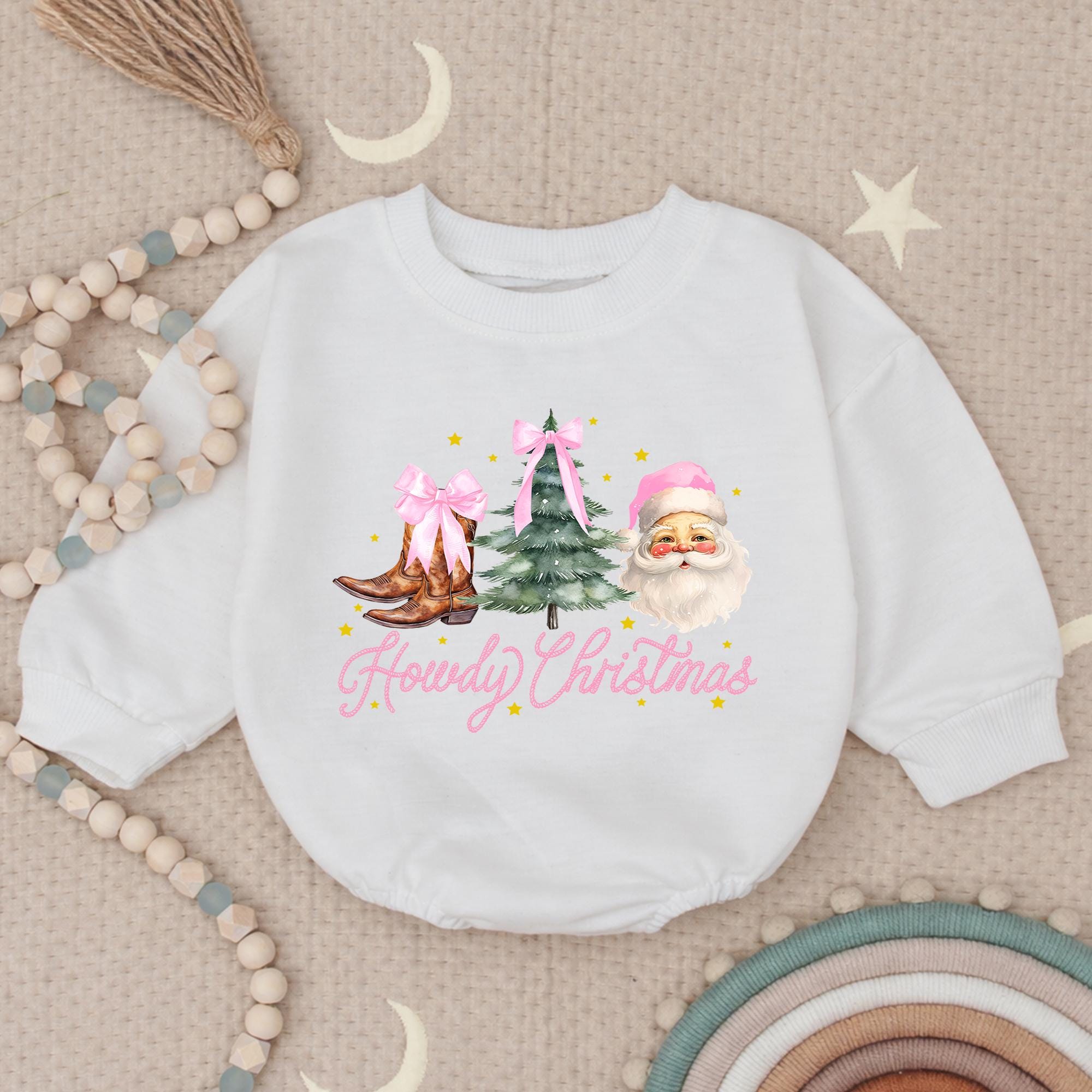 Howdy Christmas Baby Romper with Santa, Cowgirl Boots & Tree, Soft Cotton Western Holiday Bodysuit, Matching Family Festive Outfit, Infant Gift