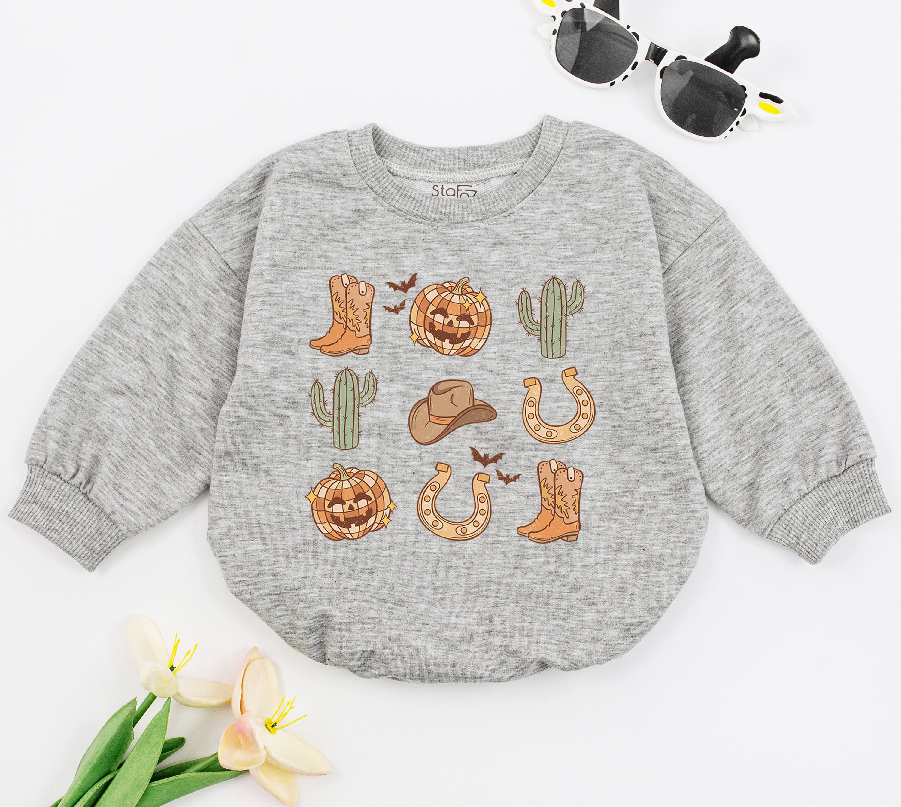 Howdy Pumpkin Cowboy Baby Romper Western Fall Infant Outfit with Boots Cacti Bats Cozy Halloween Theme Baby Shower Gift Soft Cotton