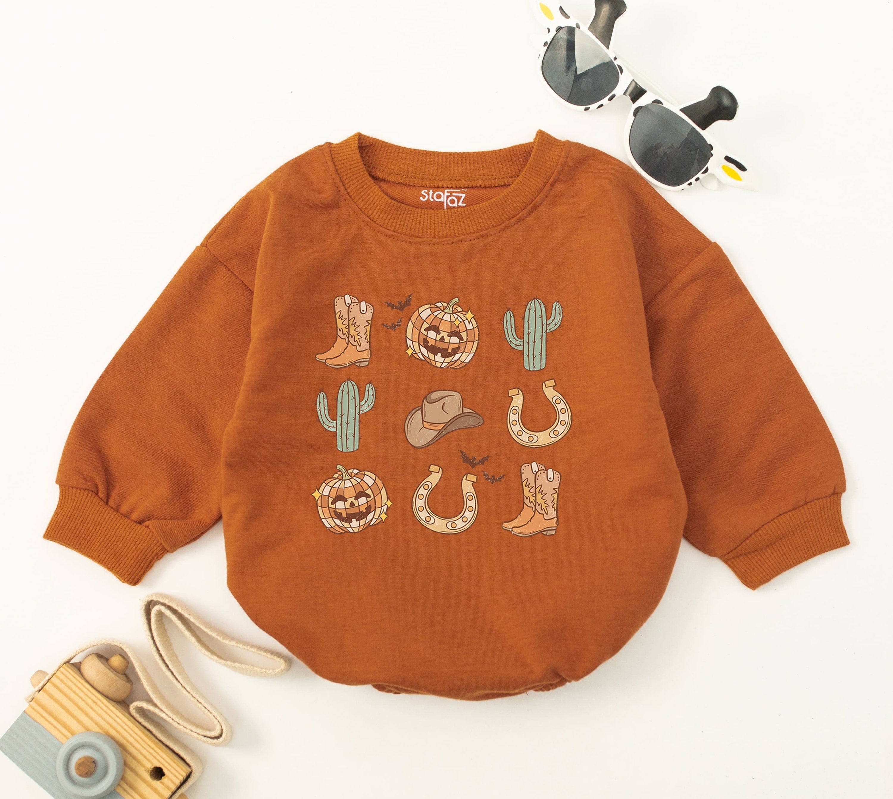 Howdy Pumpkin Cowboy Baby Romper Western Fall Infant Outfit with Boots Cacti Bats Cozy Halloween Theme Baby Shower Gift Soft Cotton