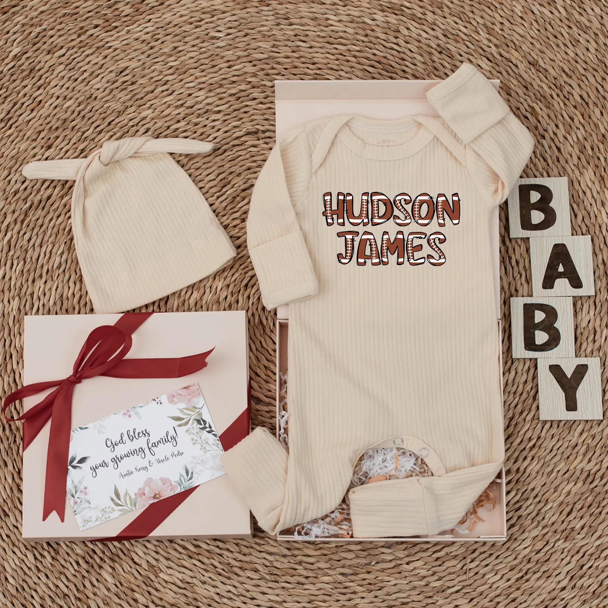 Hudson James Football Baby Bodysuit Personalized Game Day Newborn Outfit Soft Cotton Sports Design Perfect Baby Shower Gift